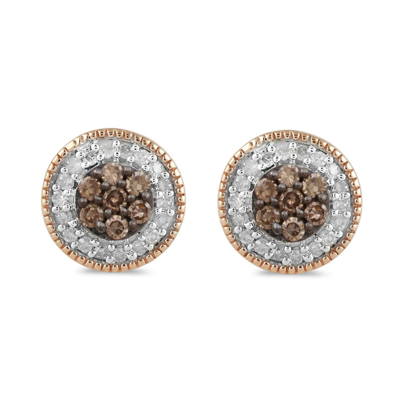 Jewelili Cluster Stud Earrings with Champagne & White Diamonds in 14K Rose Gold over Sterling Silver 1/4 CTTW View 4