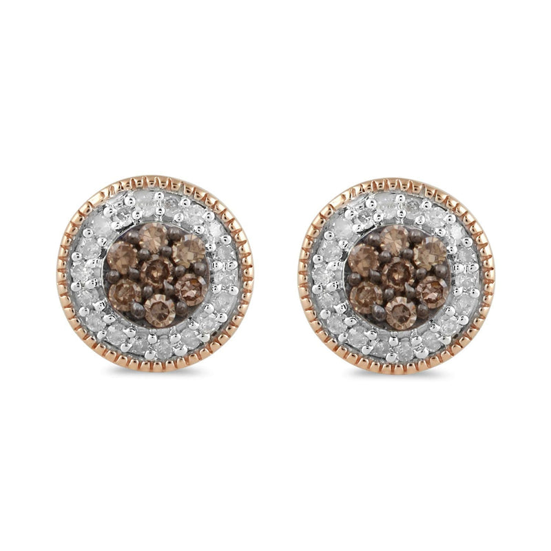 Jewelili Cluster Stud Earrings with Champagne and White Diamonds in 14K Rose Gold over Sterling Silver 1/4 CTTW View 4