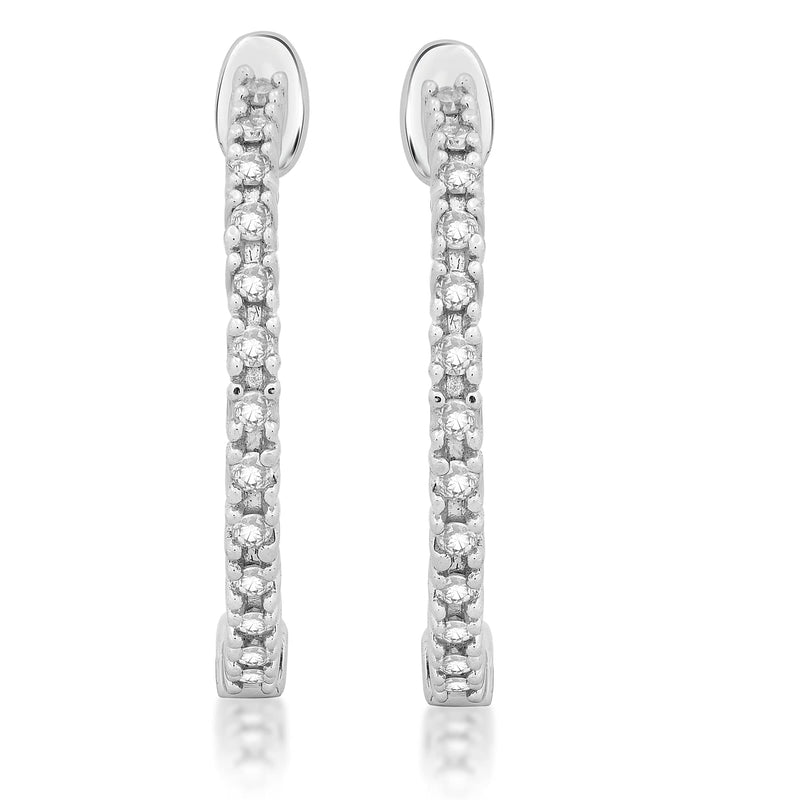 Jewelili Hoop Earrings with Natural White Round Diamonds in Sterling Silver 1/4 CTTW View 2