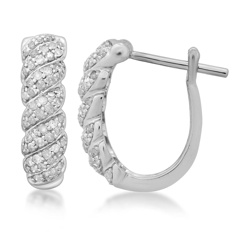 Jewelili Hoop Earrings with Natural White Round Diamonds in Sterling Silver 1/2 CTTW View 3