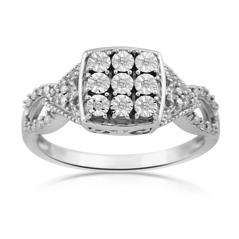 Jewelili Sterling Silver With Natural White Round Diamonds Engagement Ring