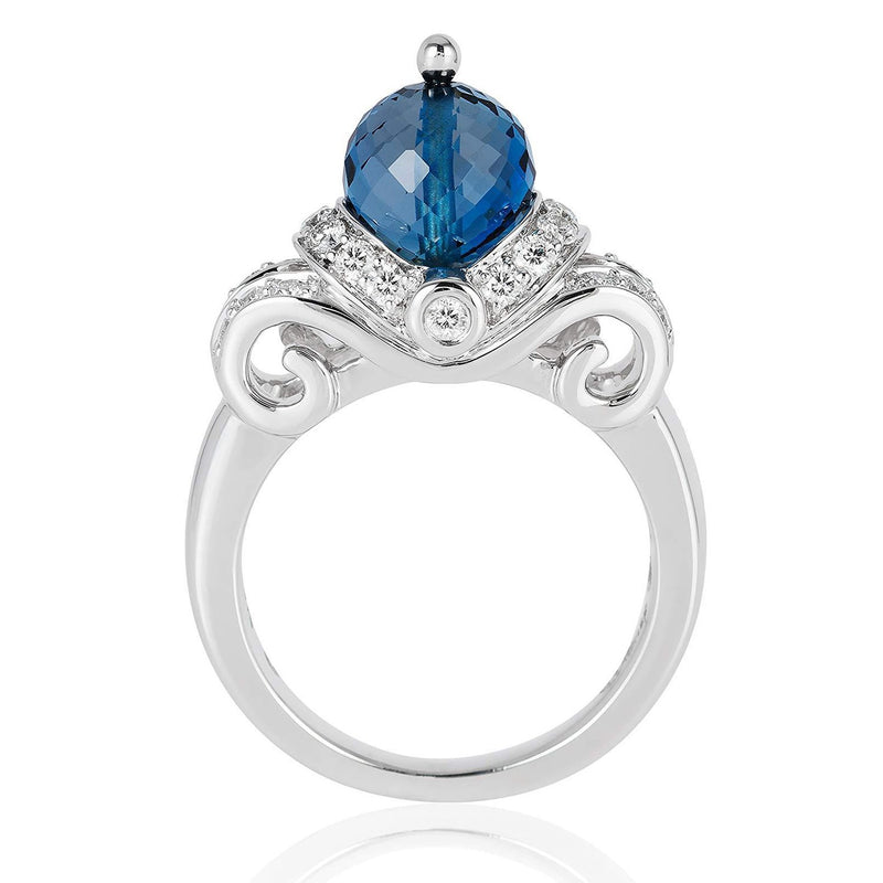 Enchanted Disney Fine Jewelry 14K White Gold with 1/2 CTTW Diamond and London Blue Topaz Cinderella Engagement Ring