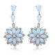 Load image into Gallery viewer, Jewelili Flower Cut Dangle Earrings with Created Opal and Natural White Round Diamonds in Sterling Silver 

