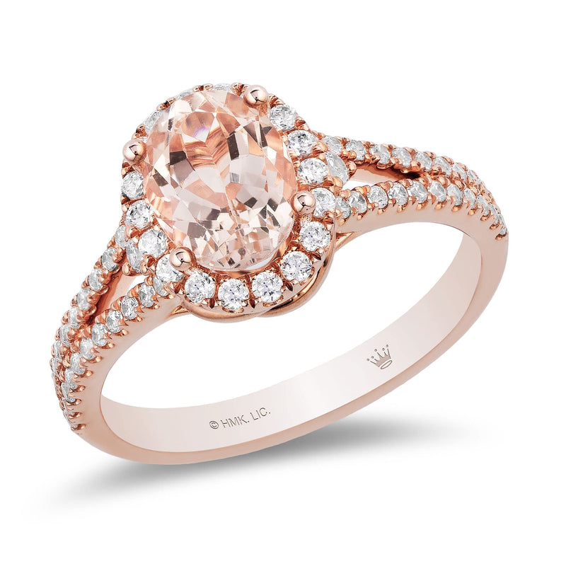 Jewelili Halo Engagement Ring with Morganite and Natural White Diamond in 10K Rose Gold 3/8 CTTW View 1