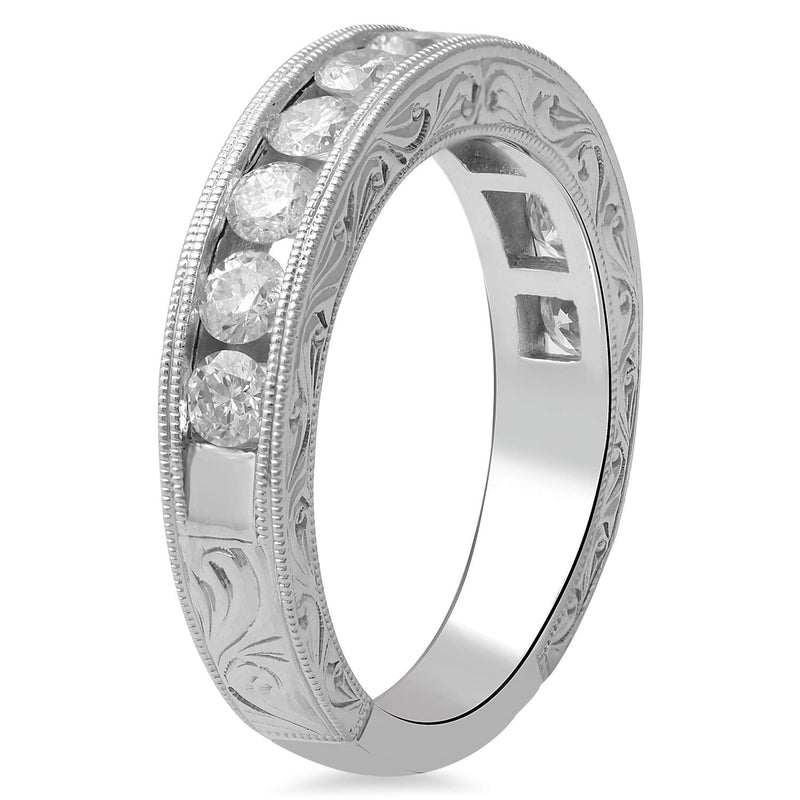Jewelili Sterling Silver With 1 CTTW Natural White Diamond Wedding Band