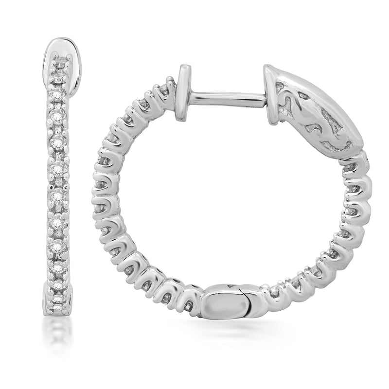Jewelili Hoop Earrings with Natural White Round Diamonds in Sterling Silver 1/4 CTTW View 3