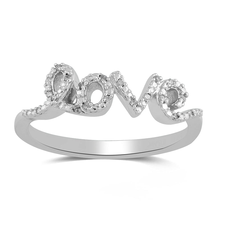 Jewelili Sterling Silver With Natural White Diamonds Love Cut Outs Ring