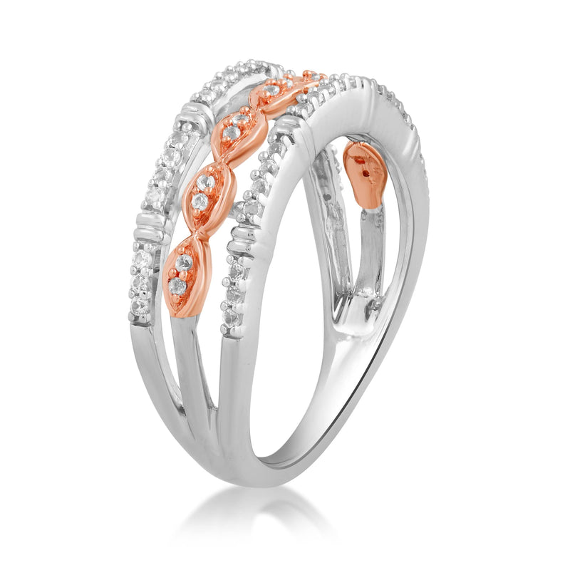 Jewelili Sterling Silver and 10K Rose Gold With Created White Sapphire Stackable Ring