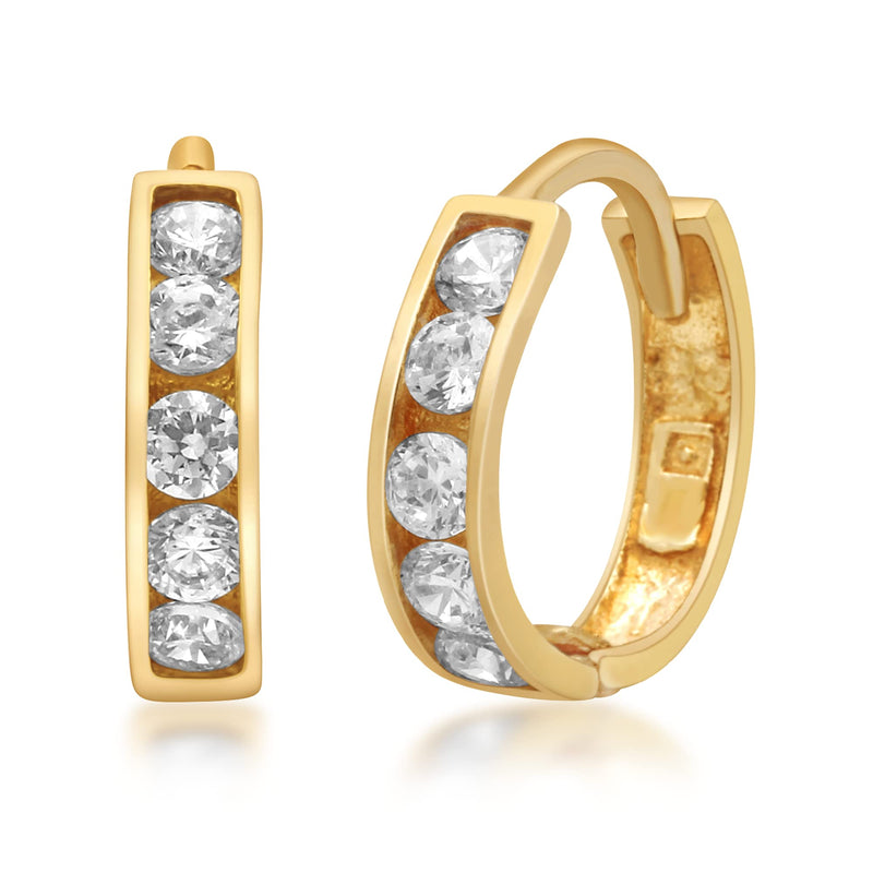 Jewelili Hoop Earrings with Cubic Zirconia in 10K Yellow Gold View 1