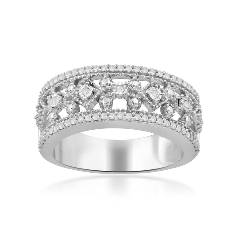 Jewelili Sterling Silver With 1/4 CTTW Natural White Round Diamonds Anniversary Ring