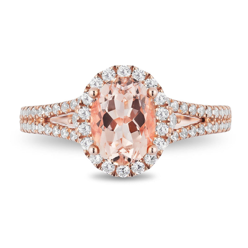 Jewelili Halo Engagement Ring with Morganite and Natural White Diamond in 10K Rose Gold 3/8 CTTW View 2