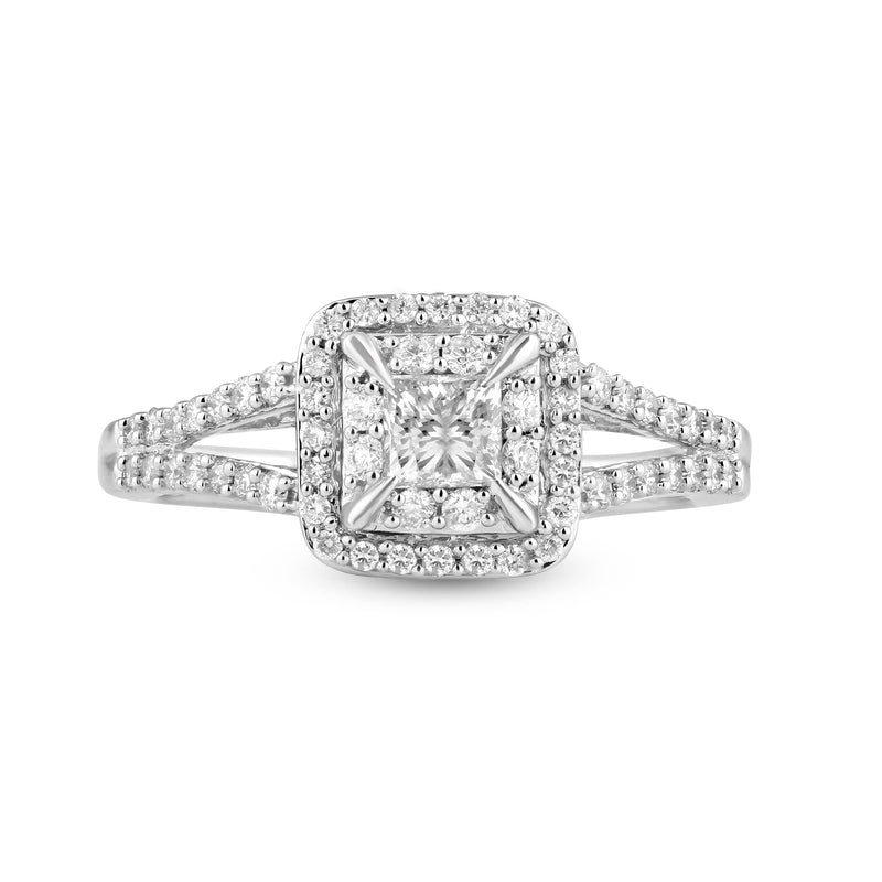 Jewelili Engagement Ring with White Diamonds in 10K White Gold 3/4 CTTW View 2