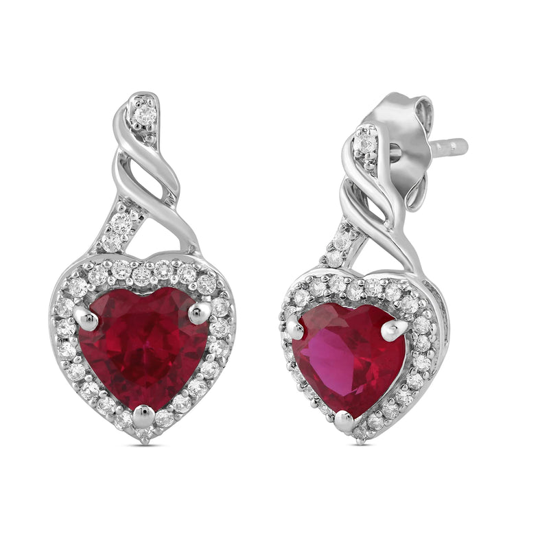 Jewelili Twisted Dangle Earrings with Created Ruby and Created White Sapphire over Sterling Silver