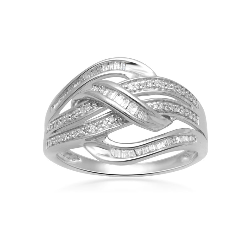 Jewelili Crossover Ring with Natural White Diamond in Sterling Silver 1/3 CTTW View 1