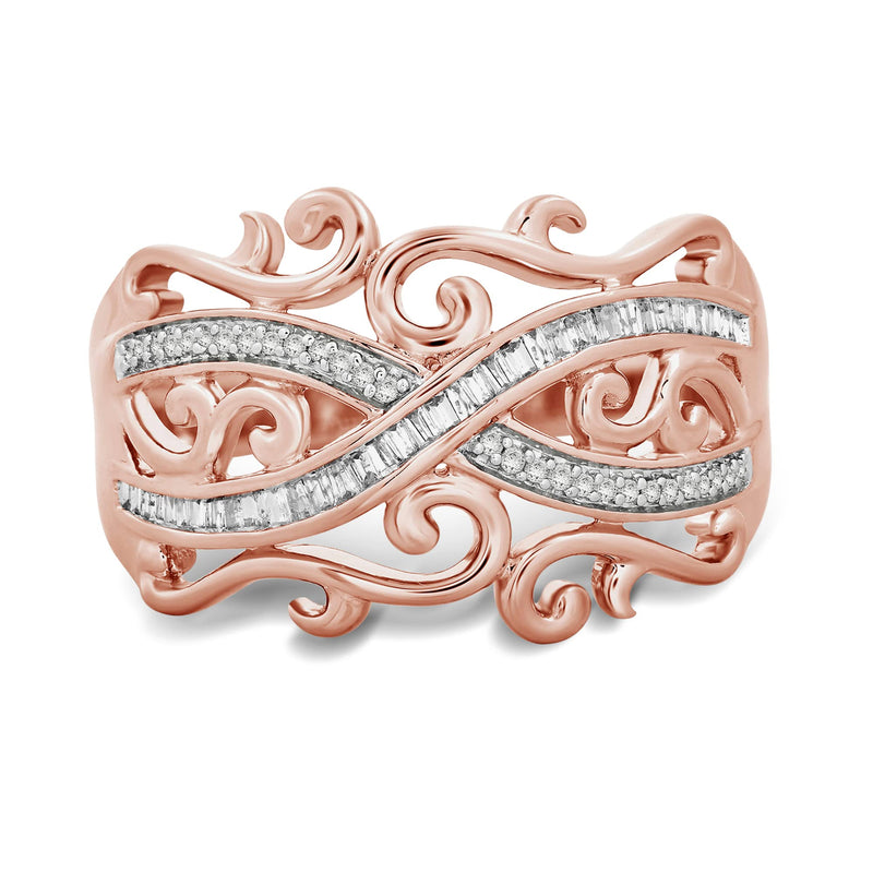 Jewelili Rose Gold over Sterling Silver With 1/4 CTTW Natural White Diamonds Anniversary Ring