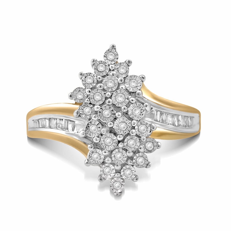 Jewelili Yellow Gold over Sterling Silver With 1/4 CTTW Natural White Diamonds Cluster Ring