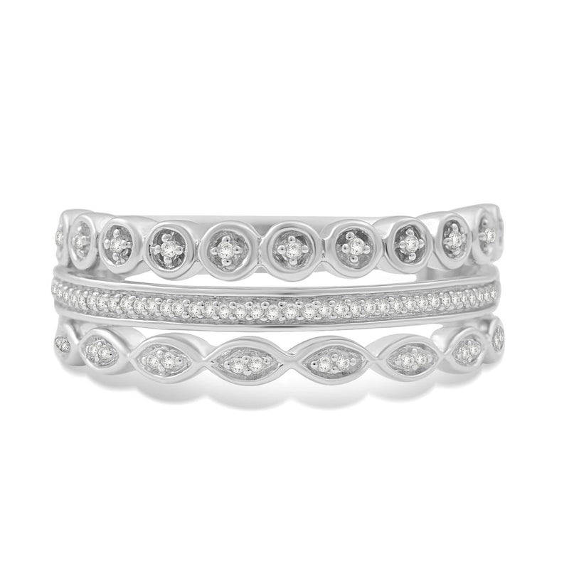 Jewelili Sterling Silver With 1/6 CTTW Natural White Diamonds Anniversary Band