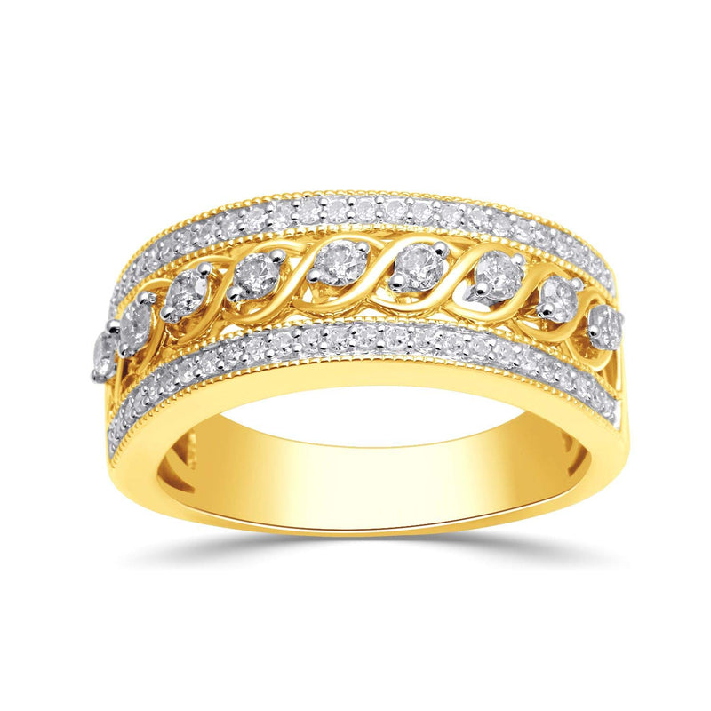 Jewelili 10K Yellow Gold with 1/2 CTTW Natural White Round Diamonds Anniversary Ring