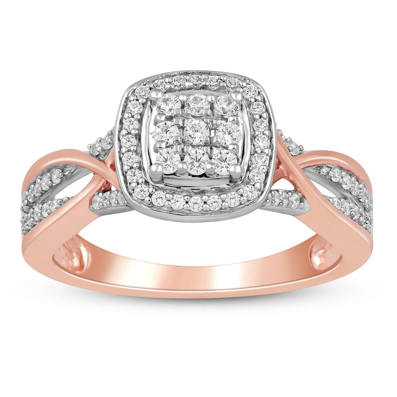 Jewelili Rose Gold Over Sterling Silver with 1/3 CTTW Natural White Round Shape Diamonds Engagement Ring
