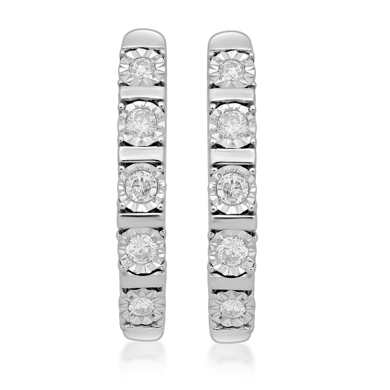 Jewelili Hoop Earrings with Natural White Round Shape Diamonds over Sterling Silver 1/4 CTTW view 2
