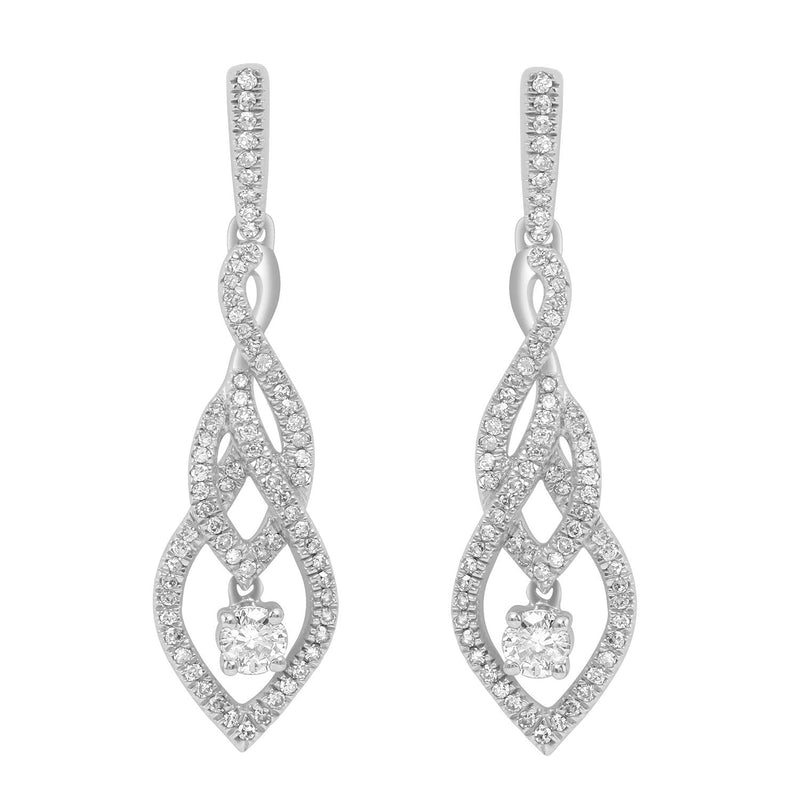 Jewelili Sterling Silver With 1/2 CTTW Natural White Diamond Dangle Earrings