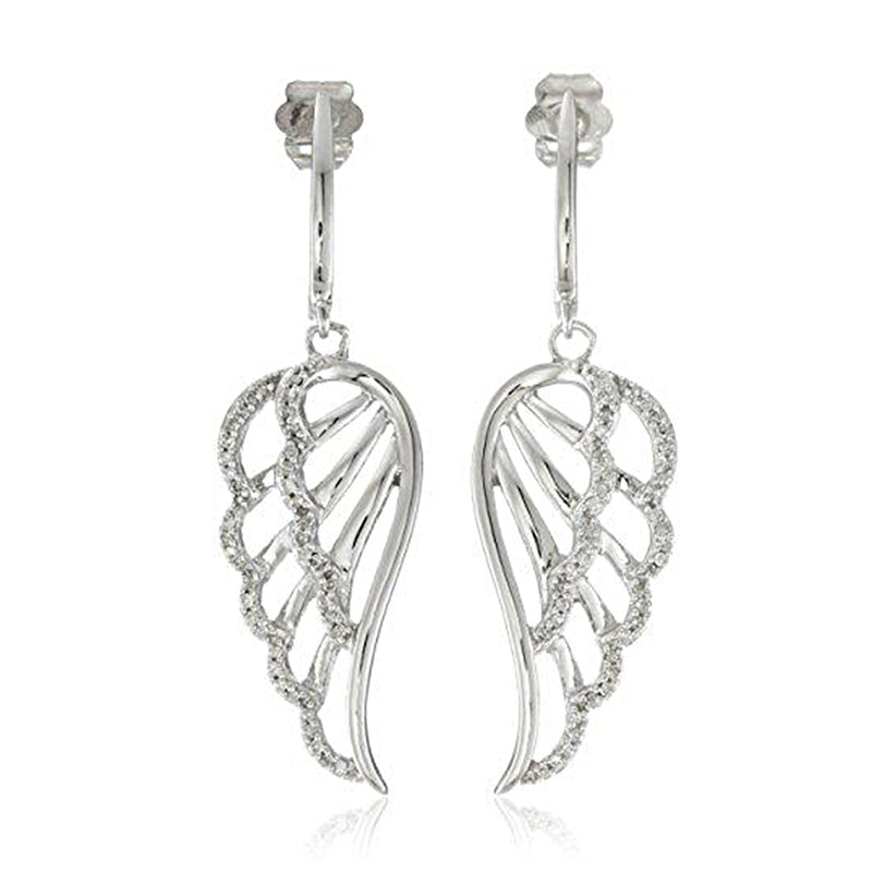 Jewelili Angel Wing Earrings Diamond Jewelry in White Gold - View 1