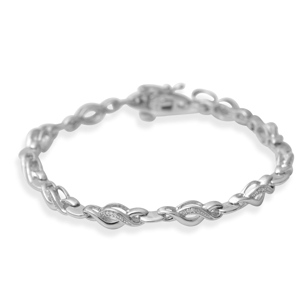 Jewelili Link Bracelet in Sterling Silver with Natural White Diamonds 1/10 CTTW View 1
