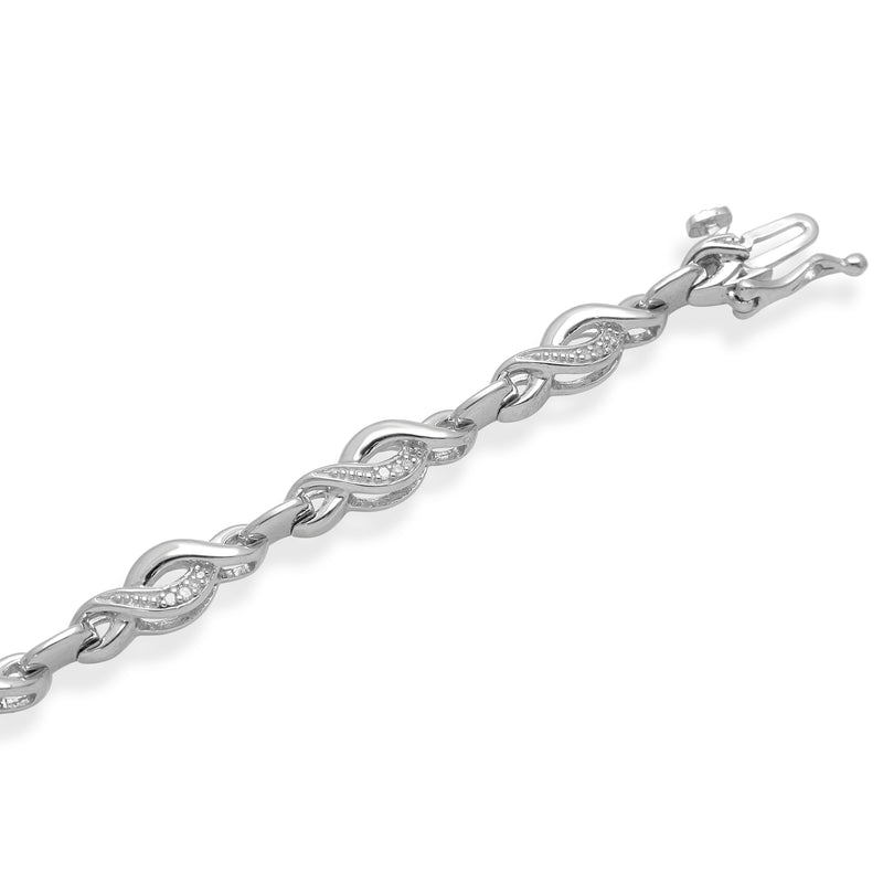 Jewelili Link Bracelet in Sterling Silver with Natural White Diamonds 1/10 CTTW View 2