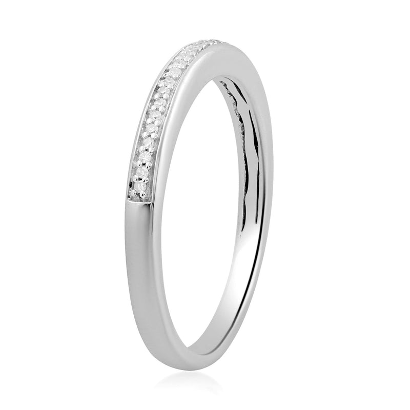 Jewelili Sterling Silver with Natural White Round Diamond Anniversary Ring