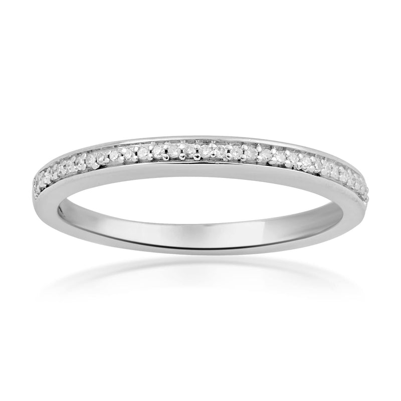 Jewelili Sterling Silver with Natural White Round Diamond Anniversary Ring