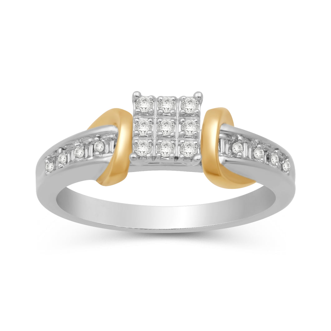 Jewelili Ring with Baguette and White Diamonds in 14K Yellow Gold over Sterling Silver 1/6 CTTW View 1