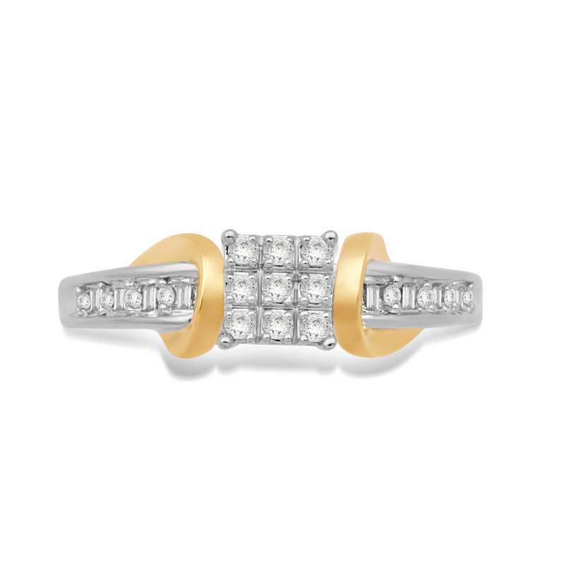 Jewelili Ring in with Natural White Diamonds 14K Yellow Gold over Sterling Silver 1/6 CTTW View 2