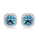 Load image into Gallery viewer, Jewelili 10K White Gold With Cushion Cut Natural Swiss Blue Topaz and 1/10 CTTW Round Natural White Diamonds Halo Stud Earrings
