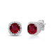 Load image into Gallery viewer, Jewelili 10K White Gold with Cushion Cut Created Ruby and 1/10 CTTW Round Natural White Diamonds Halo Stud Earrings

