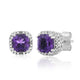 Load image into Gallery viewer, Jewelili 10K White Gold with Cushion Cut Natural Amethyst and 1/10 CTTW Round Natural White Diamonds Halo Stud Earrings
