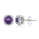 Load image into Gallery viewer, Jewelili 10K White Gold with Cushion Cut Natural Amethyst and 1/10 CTTW Round Natural White Diamonds Halo Stud Earrings
