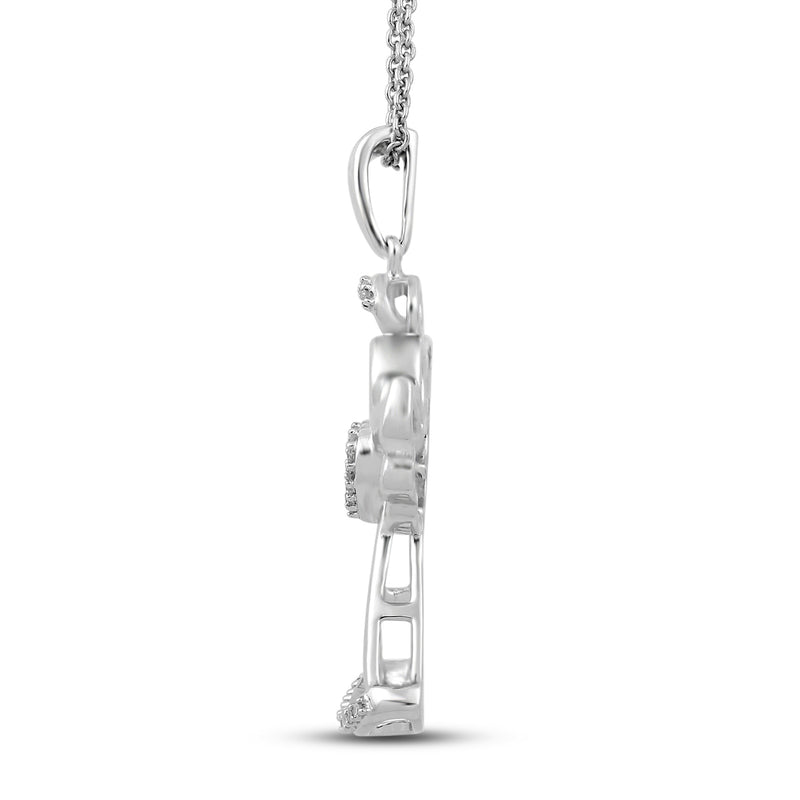 Jewelili Sterling Silver 1/10 CTTW White Diamonds Angel with Heart Pendant Necklace