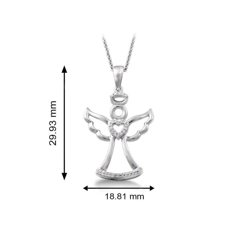 Jewelili Sterling Silver 1/10 CTTW White Diamonds Angel with Heart Pendant Necklace