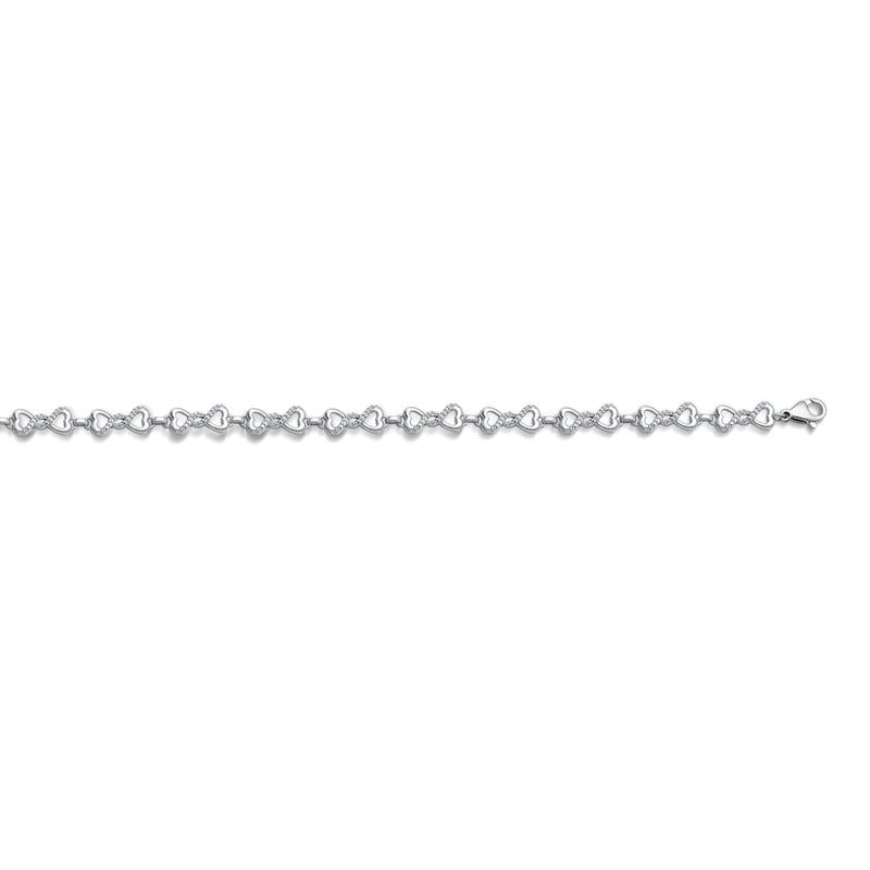 Jewelili Sterling Silver With 1/5 CTTW Round Natural Diamonds Heart Infinity Bracelet, 7.5"