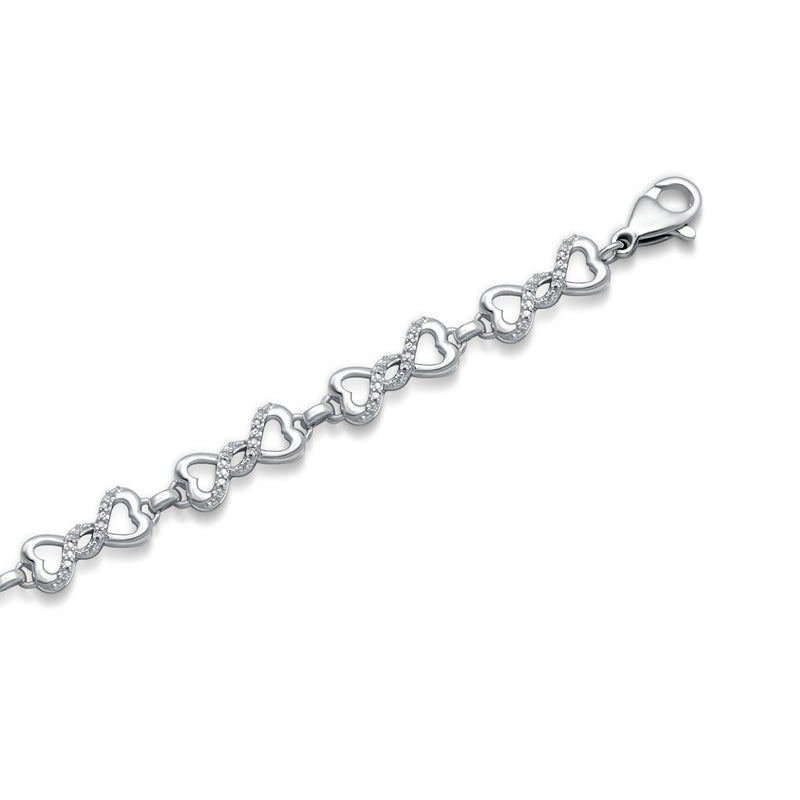 Jewelili Sterling Silver With 1/5 CTTW Round Natural Diamonds Heart Infinity Bracelet, 7.5"