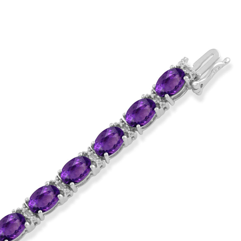 Jewelili Bracelet Amethyst with Genuine White Diamonds in Sterling Silver View 3