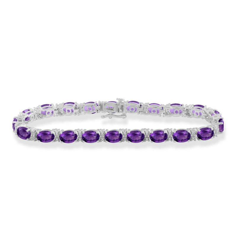 Jewelili Bracelet Amethyst with Genuine White Diamonds in Sterling Silver View 1