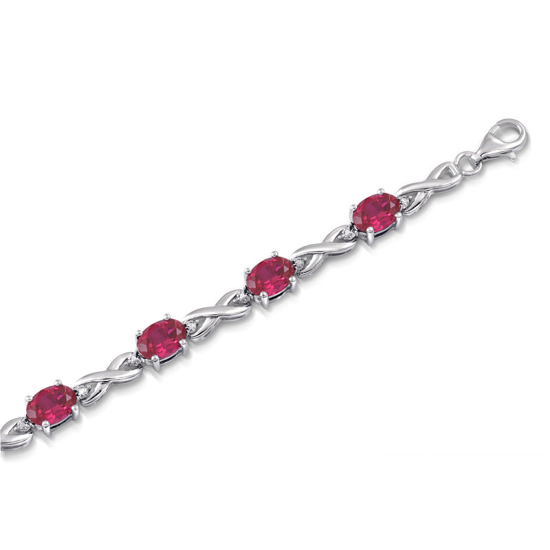 Jewelili Bracelet with Created Ruby and White Diamonds in Sterling Silver View 3