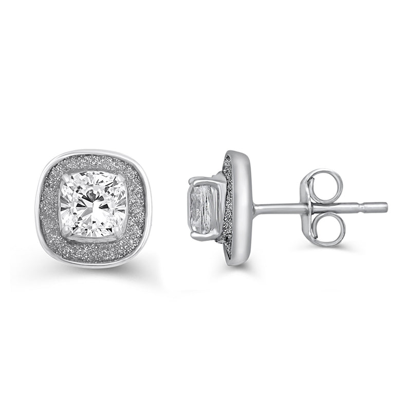 Jewelili Sterling Silver With Cushion Cut White Cubic Zirconia Stud Earrings