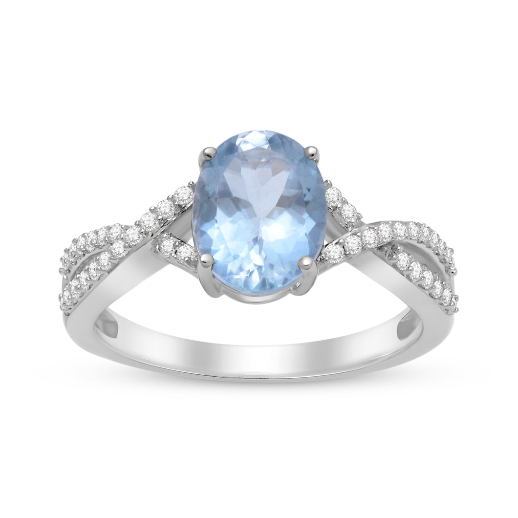 Jewelili Sterling Silver Oval Cut Aquamarine and Round Created White Sapphire Infinity Halo Engagement Ring