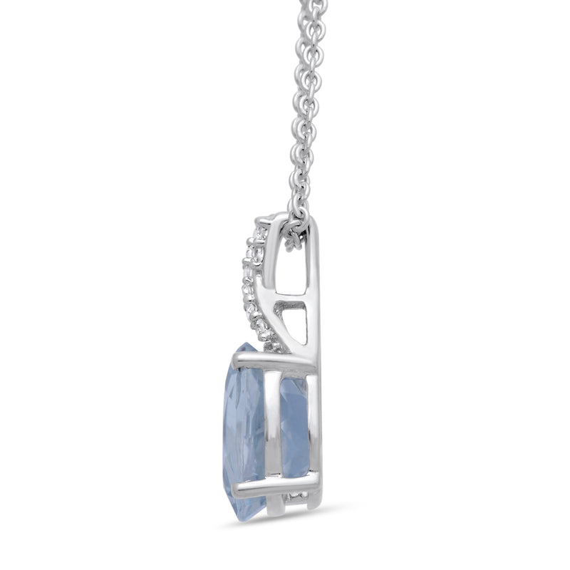 Jewelili Sterling Silver Oval Cut Aquamarine and Round Created White Sapphire Pendant Necklace