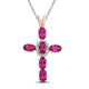 Load image into Gallery viewer, Jewelili Rose Gold Over Sterling Silver With Created Ruby and Natural White Diamonds Cross Pendant Necklace
