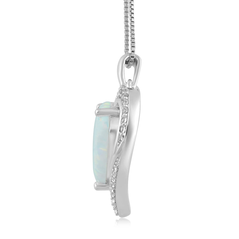 Jewelili Heart Shape Pendant Necklace with Created Opal and Created White Sapphire in Sterling Silver View 2