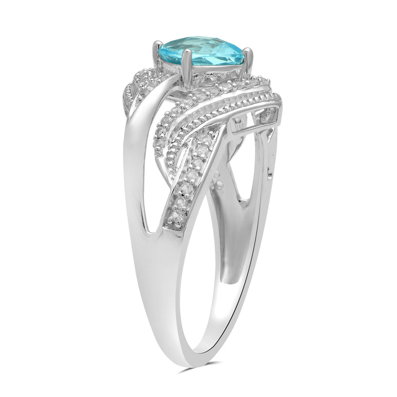 Jewelili Sterling Silver with Swiss Blue Topaz and Created White Sapphire Engagement Ring