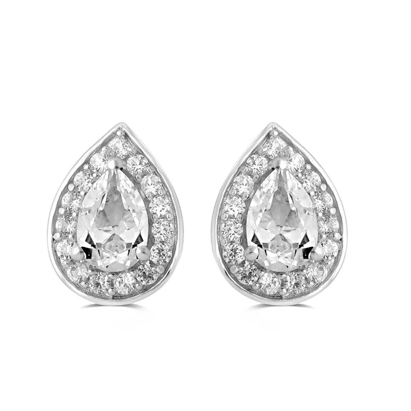 Jewelili Teardrop Drop Earrings with Created White Sapphire in Sterling Silver View 2